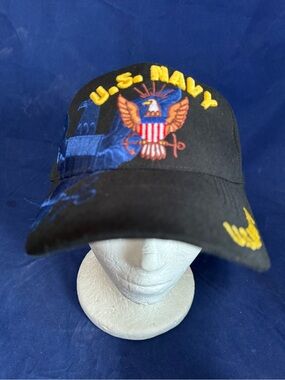 US Navy Hat Black Ballcap Eagle Flag Crest